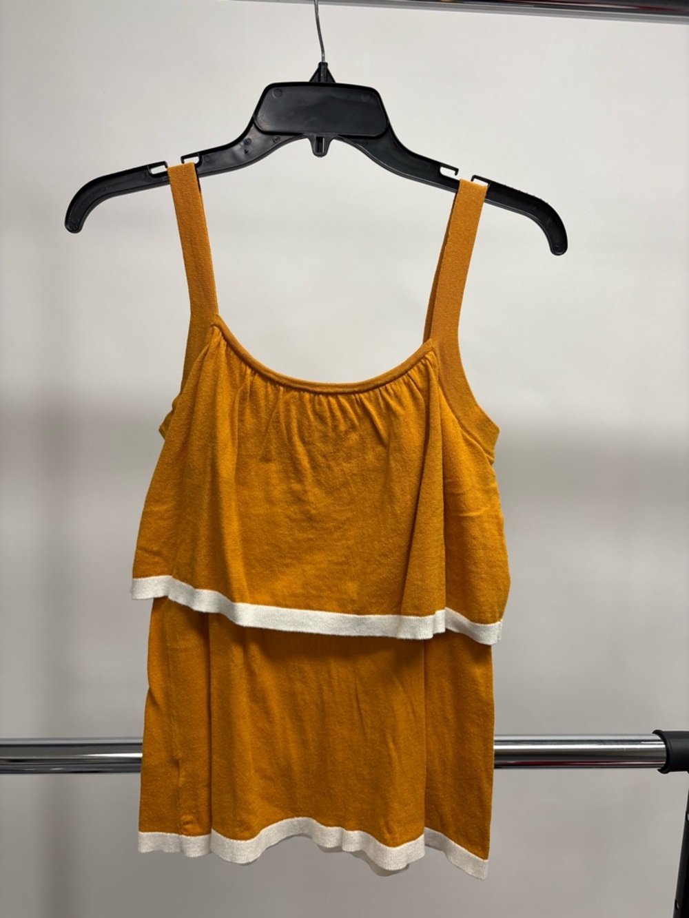 Ann Taylor Mustard Yellow Layered Tank Top with White Trim